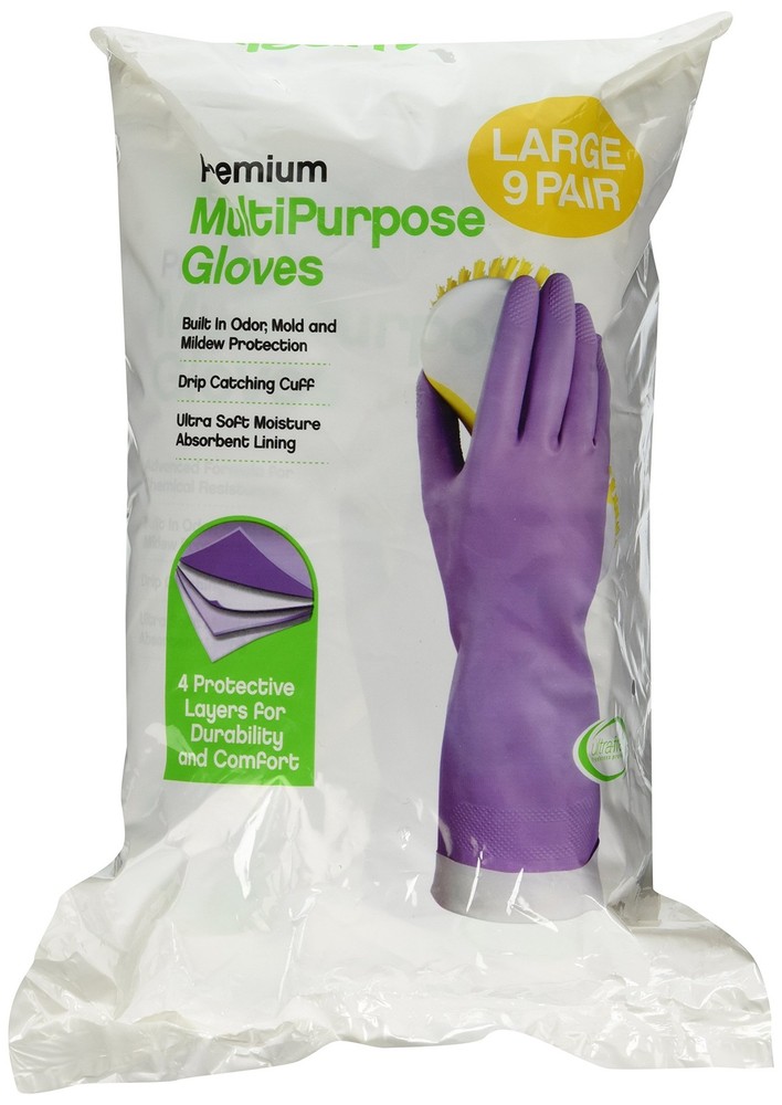 Premium Multi Purpose Rubber Gloves, Large (Pack of 9 Pairs)
