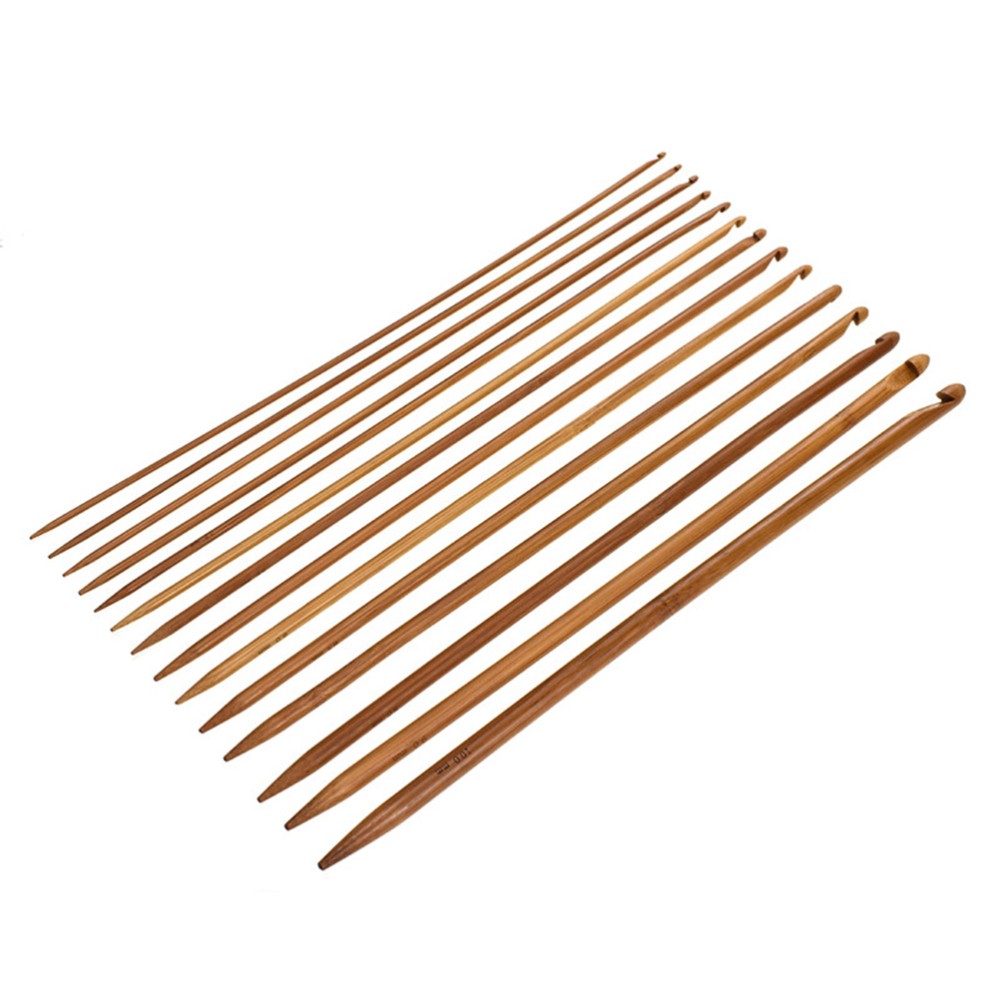 14Pcs Eco-Friendly Bamboo Crochet Hooks Set for Knitting and Yarn Crafts