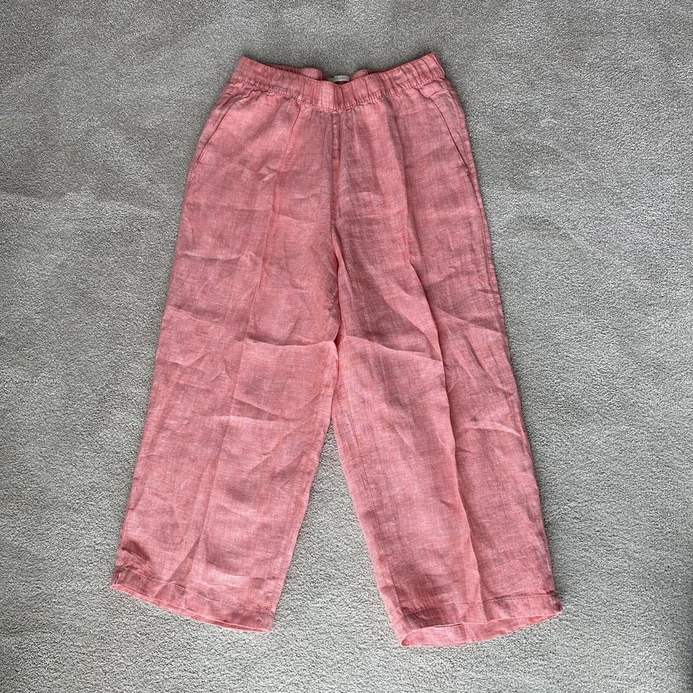 Cynthia Rowley 100% Linen Beach Pants Size L Coral Pink Coastal Vaca Wide Leg