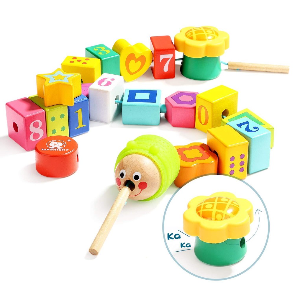 TOP BRIGHT Wooden Lacing Beads for Toddlers Kids Fine Motor Skills Montessori...