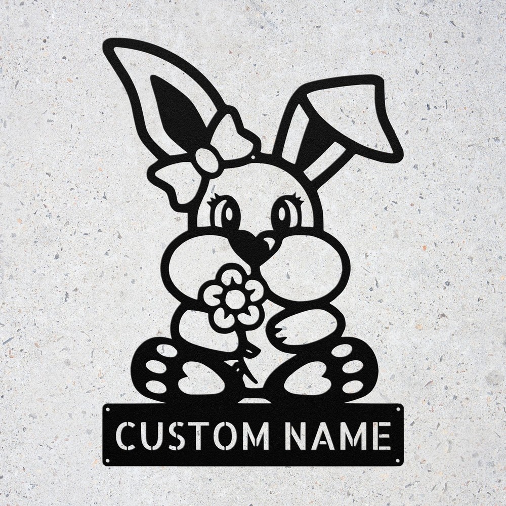 Custom Bunny Metal Sign Personalized Farmhouse Rabbit Wall Decor Plaque Gift