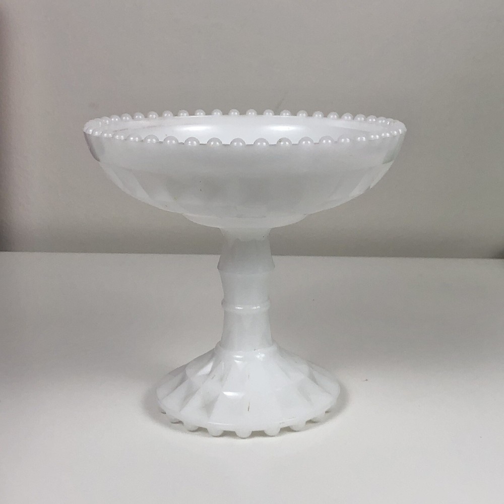 Vintage Jeannette Shell Pink Milk Glass Footed Compote Bowl