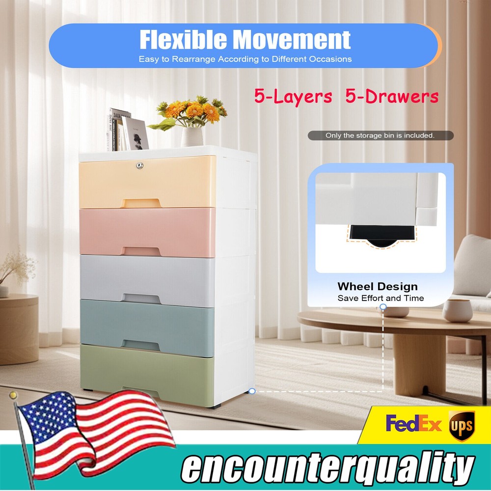 5-Drawer Plastic Dresser Tower for Clothes Storage in Bedroom