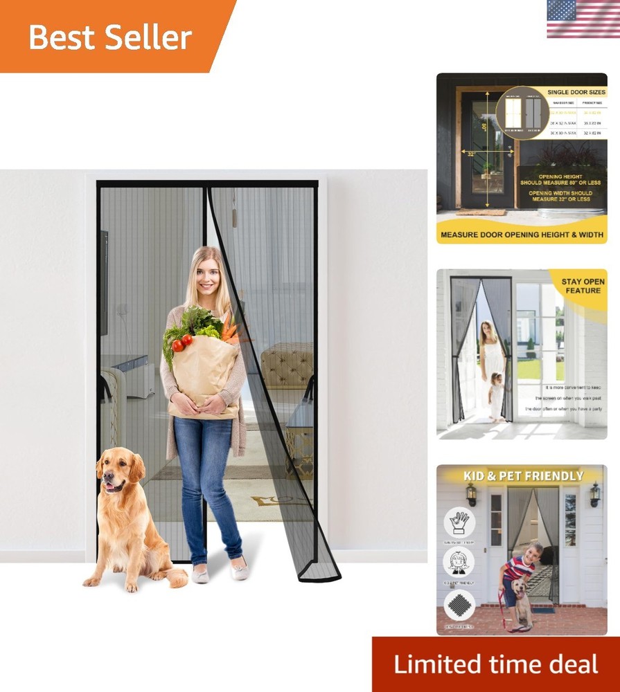 Magnetic Screen Door 32x80 Inch Durable Hands-Free Bug Mesh Curtain for Easy Entry