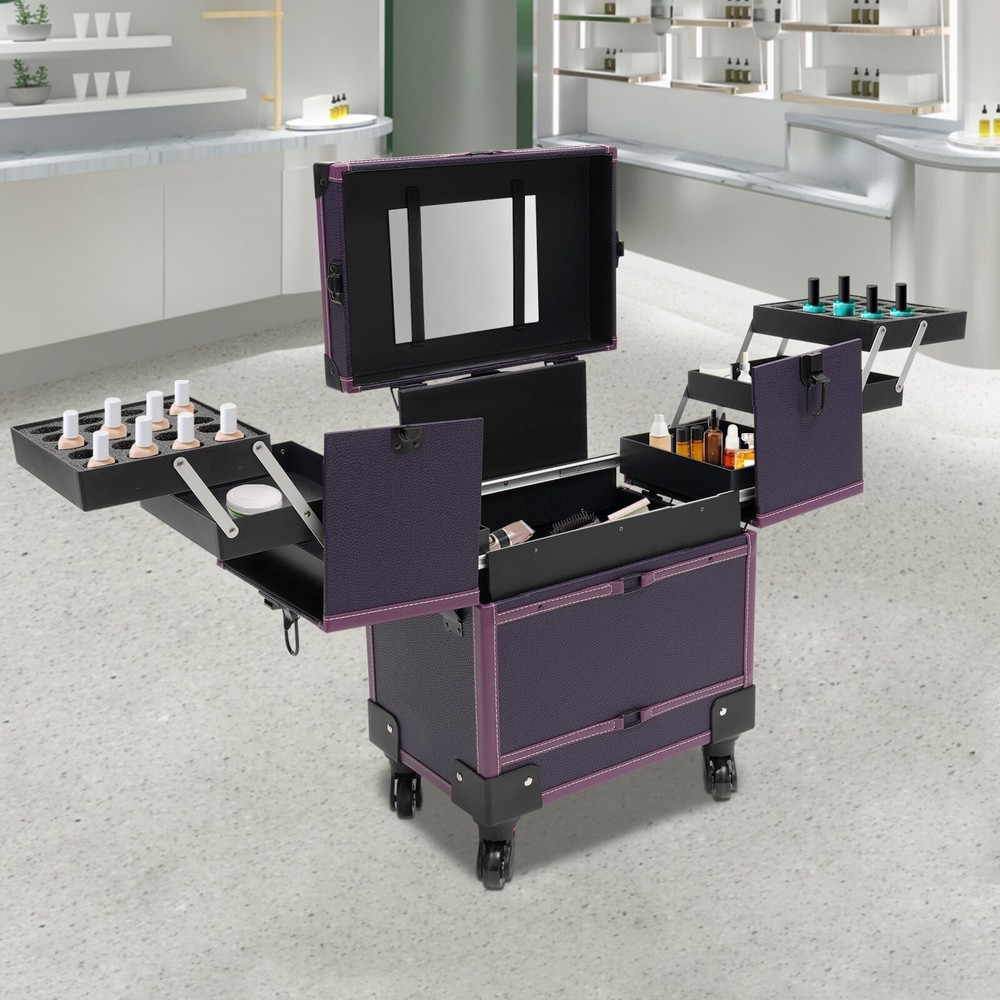 Professional Rolling Makeup Train Case with Mirror for Cosmetic Artists