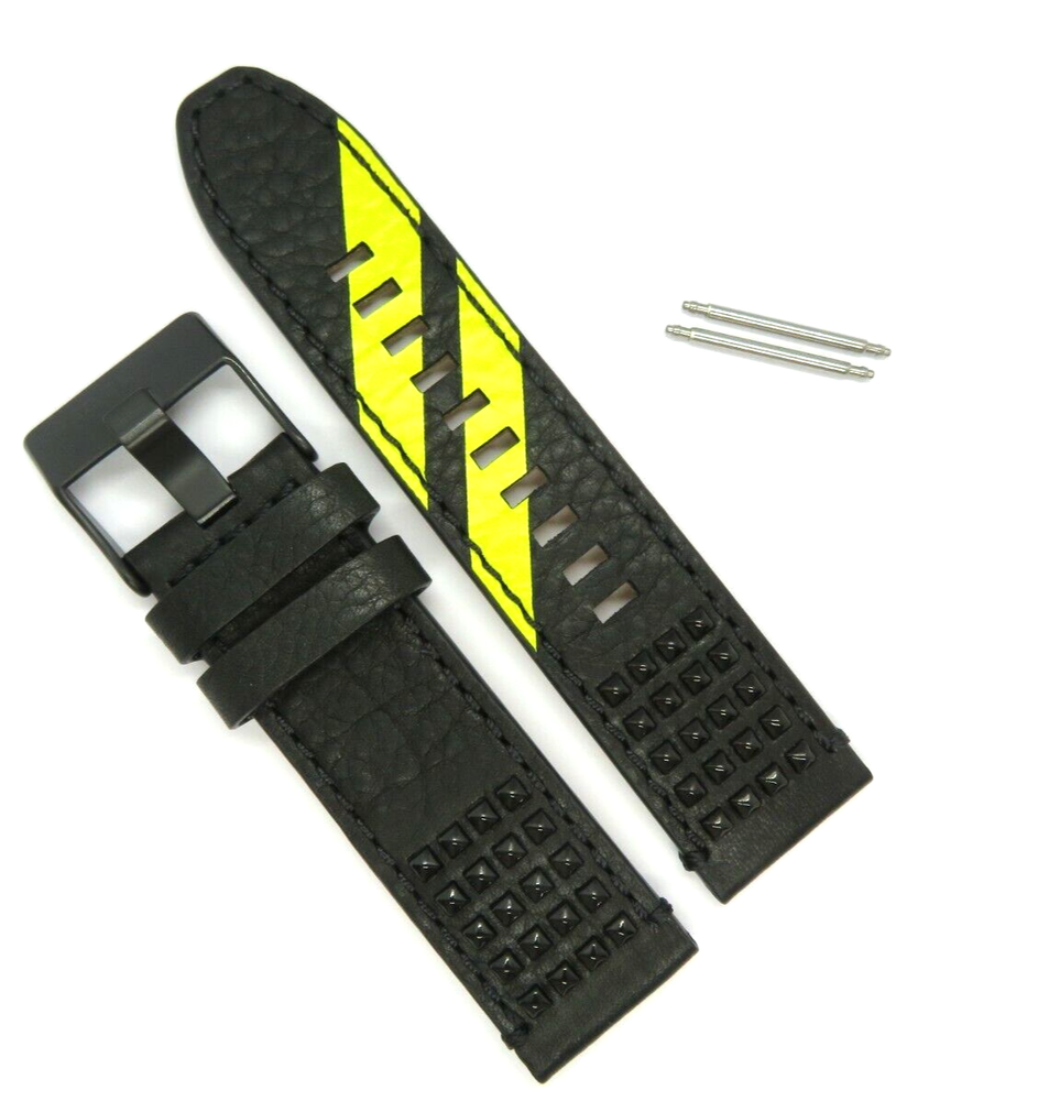 Diesel Original Spare Band Leather Wrist DZ1963 Watch Black Yellow 24 MM Strap