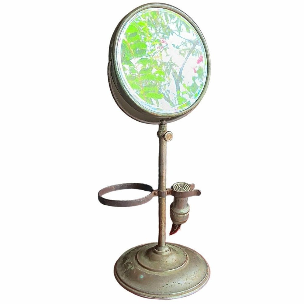 Vintage Vanity Shaving Mirror Stand with Brush and Cup Holder Metal Gold Color