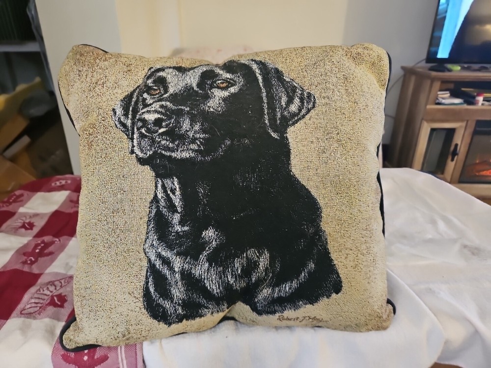 Robert T May Dog Tapestry Pillow Puppy Dogs Throw Accent Decorative Black Lab