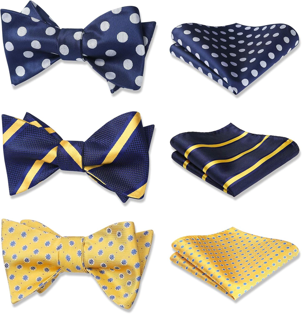3Pcs Men's Self-Tie Bow Tie & Pocket Square Set for Classic Formal Wear