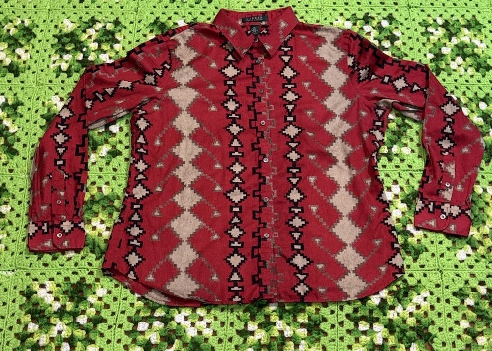 Ralph Lauren Womens Southwestern Aztec Button Up Shirt Xl  Cowgirl Boho