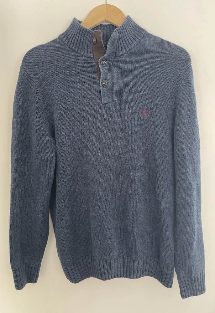Chaps Men's 1/4 Button Cotton Knit Mock Neck Long Sleeve Pullover Sweater Navy S