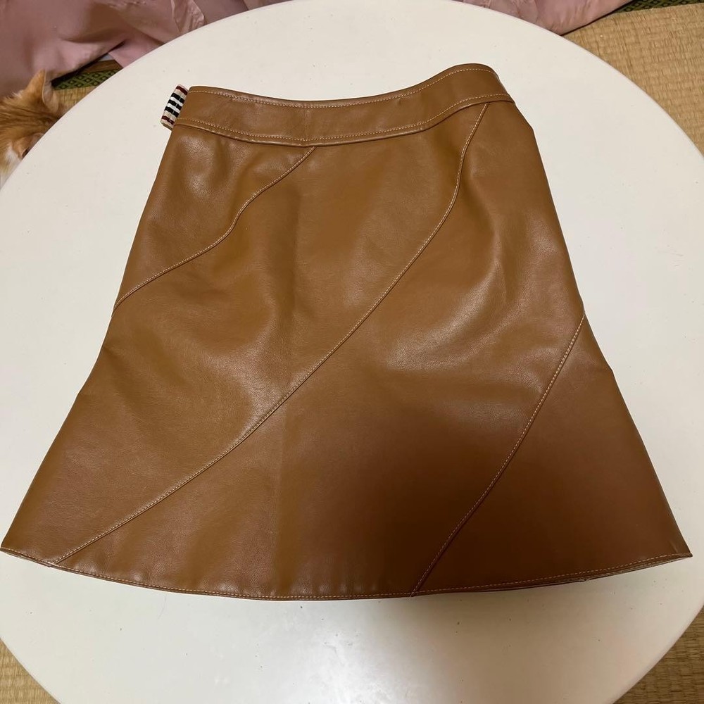 Burberry London Blue Label Brown Leather Skirt Size 10 New With Tags