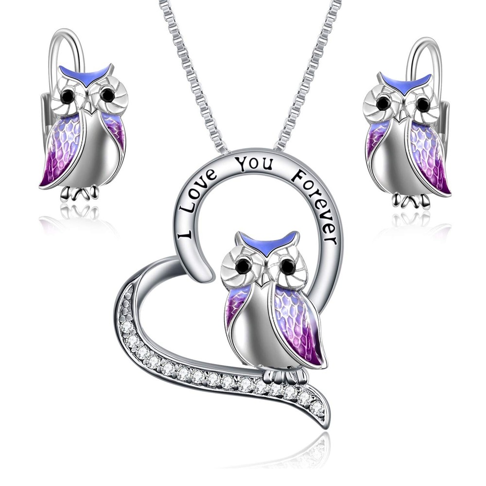 YFN Owl Necklace Earrings Jewelry Set Sterling Silver Owl Gifts for Women Girls