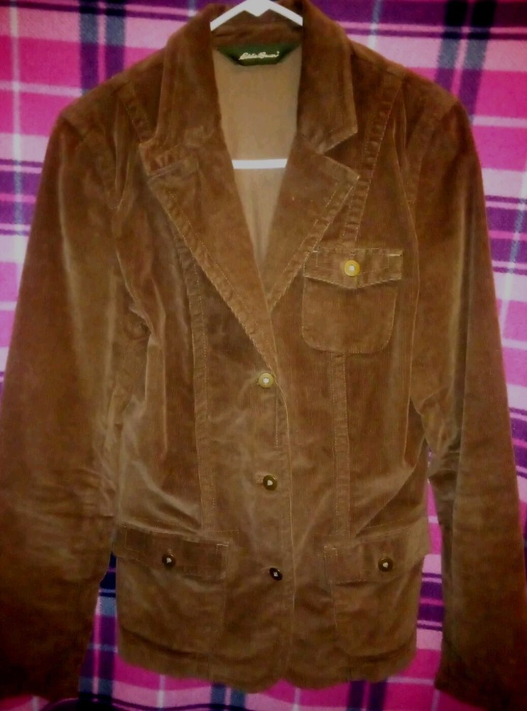Eddie Bauer Corduroy Jacket Womens Size 8 Tall Brown Button Front Flap Pockets