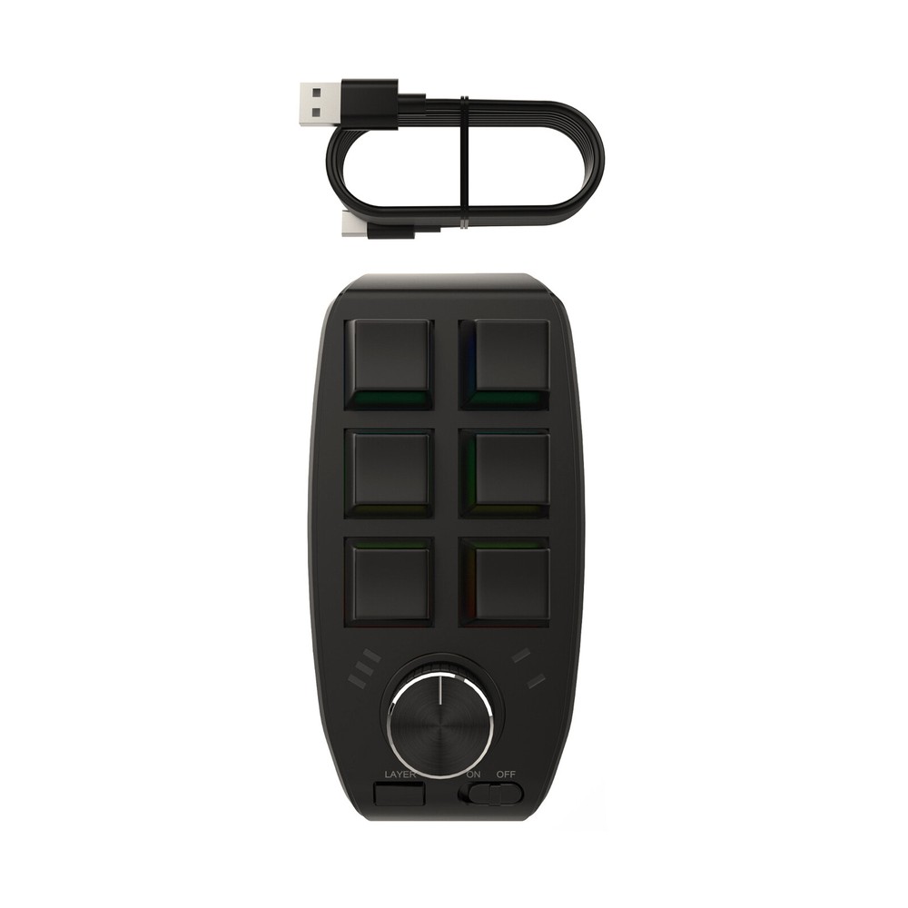 Compact 6-Key RGB Gaming Macro Keyboard with Customizable Knob for Programming