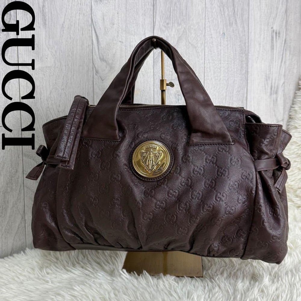 Gucci Shima GG Leather Tote Bag with Gold Hardware Rare Luxury Handbag New
