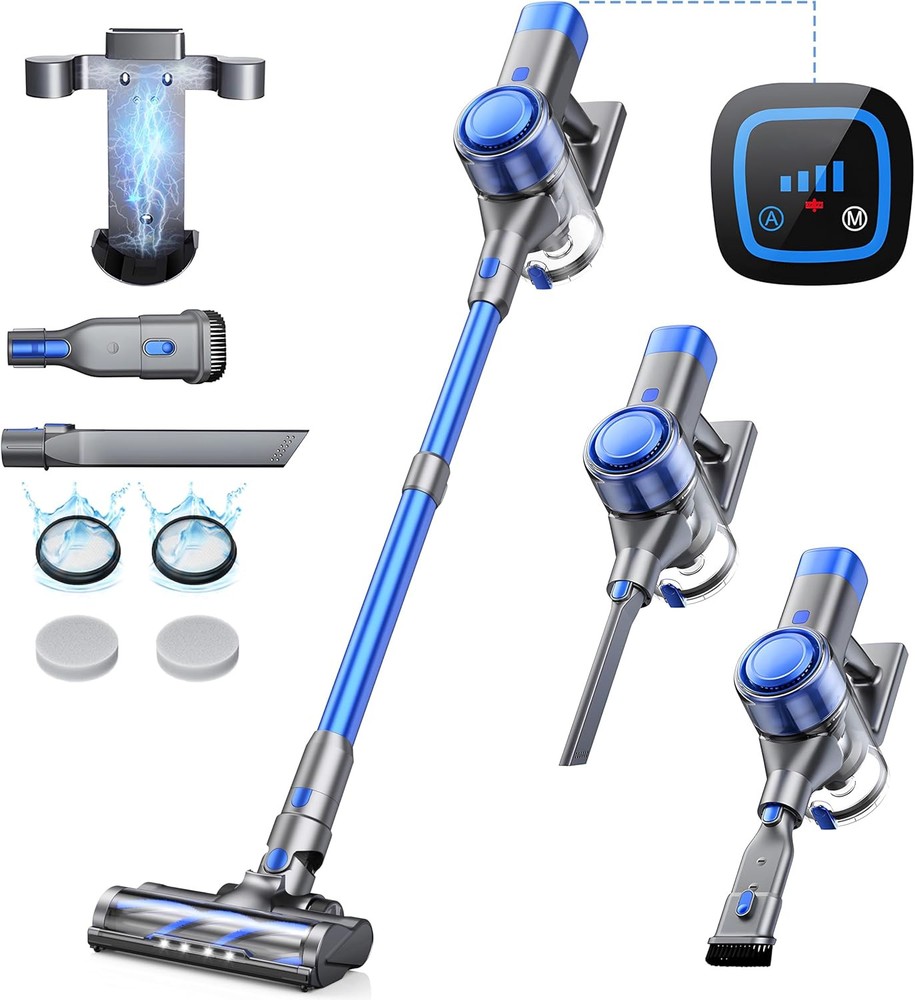 Cordless Vacuum Cleaner, 450W 38Kpa Cleaners for Home, Stick Blue