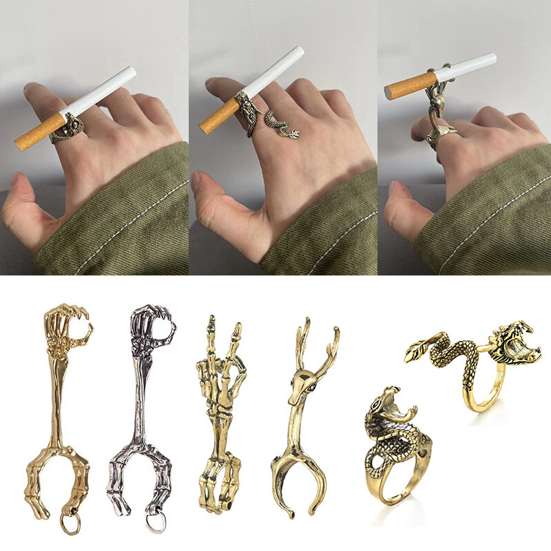 Retro Dragon Cigarette Holder Animal Ring Rack Finger Clip Adjustable Opening