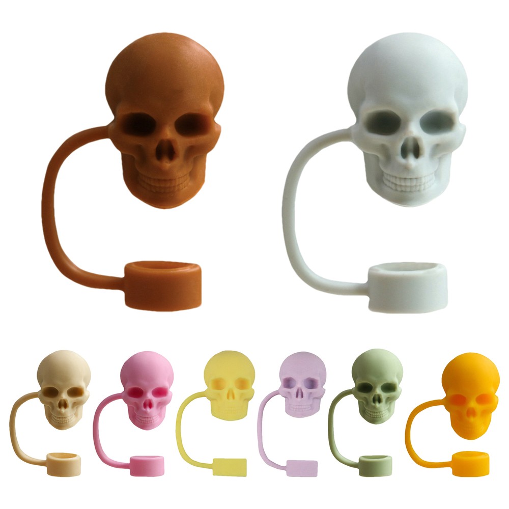 2pcs Skull Straw Topper Silicone Skull Drinking Tumbler Straw Cover