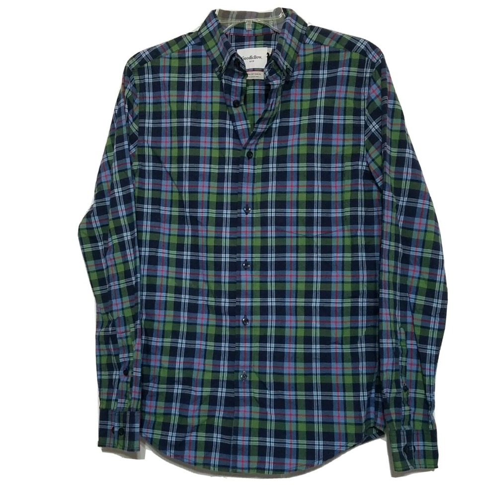 NWT Goodfellow Button-Up Collared Shirt Size S Green Blue Red Long Sleeve