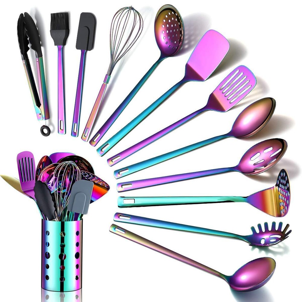 Rainbow Kitchen Utensils Set,13 Pieces Stainless Steel Cooking Utensils Set W...
