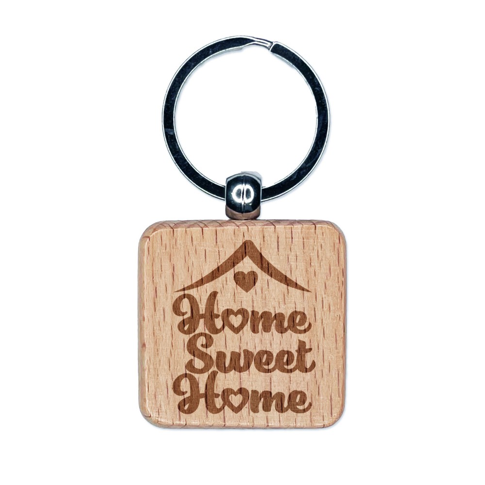 Personalized Heart Engraved Wooden Keychain with Home Sweet Home Design