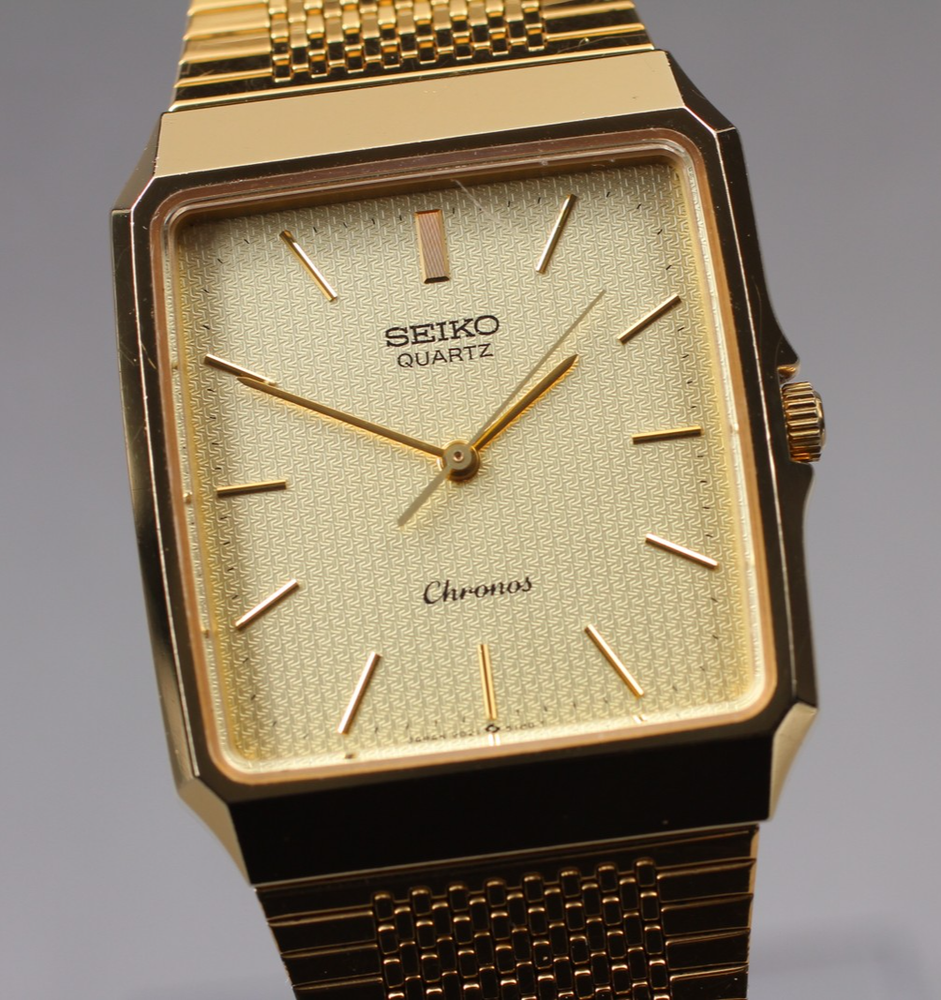 Vintage Seiko Chronos 9021-5220 30mm Gold Dial Quartz Men's Watch Near Mint