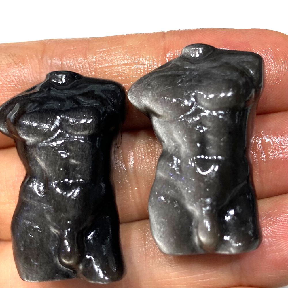 Natural silver obsidian Quartz Hand Carved mini Male model Crystal healing 1pc