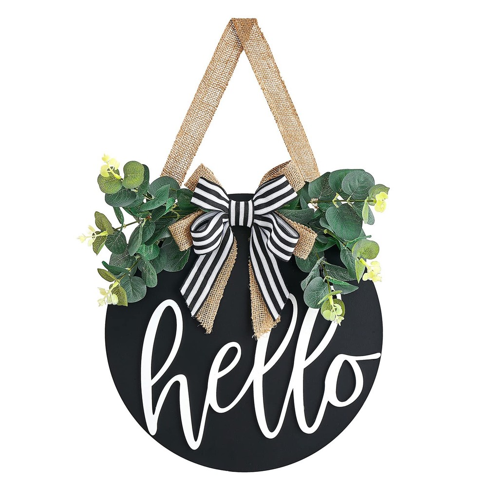 Hello Sign for Front Door Decor Winter Wreath 12 Inch Round Hanging Door Deco...
