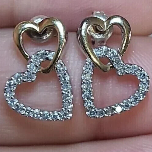 14k Yellow Gold Plated Silver 2ct Round Simulated Diamond Heart Stud Earrings