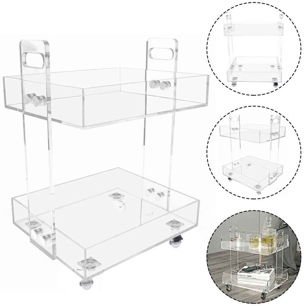 Acrylic Nightstand Transparent End Table Clear Storage Side Table with 4 Wheels
