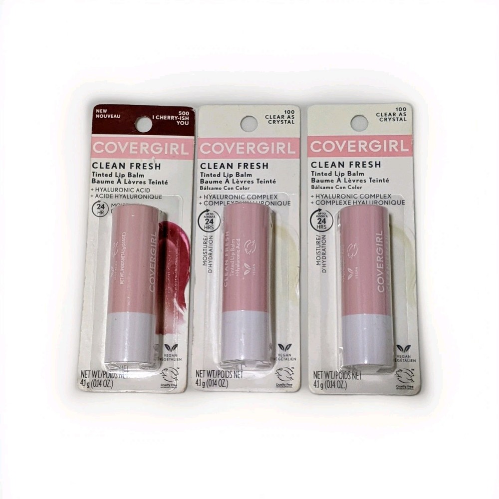 Lot Of 3 CoverGirl Clean Fresh Tinted Lip Balm 500 I Cherry-ish You 100 Clear
