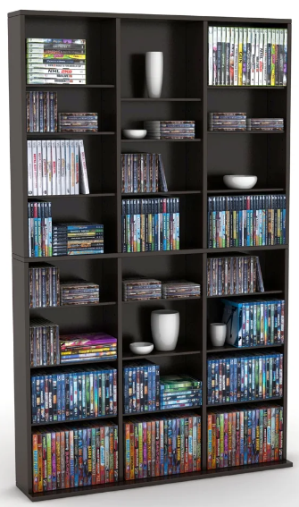 LARGE MEDIA/BOOKSHELF CASE 3 x 5 Ft Adjustable Shelves Wood CD DVD Storage
