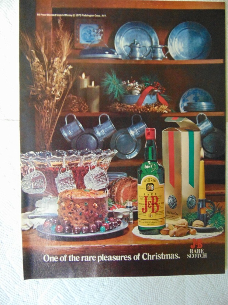 1973 Rare Pleasure of Christmas J&B Rare Scotch vintage art print ad
