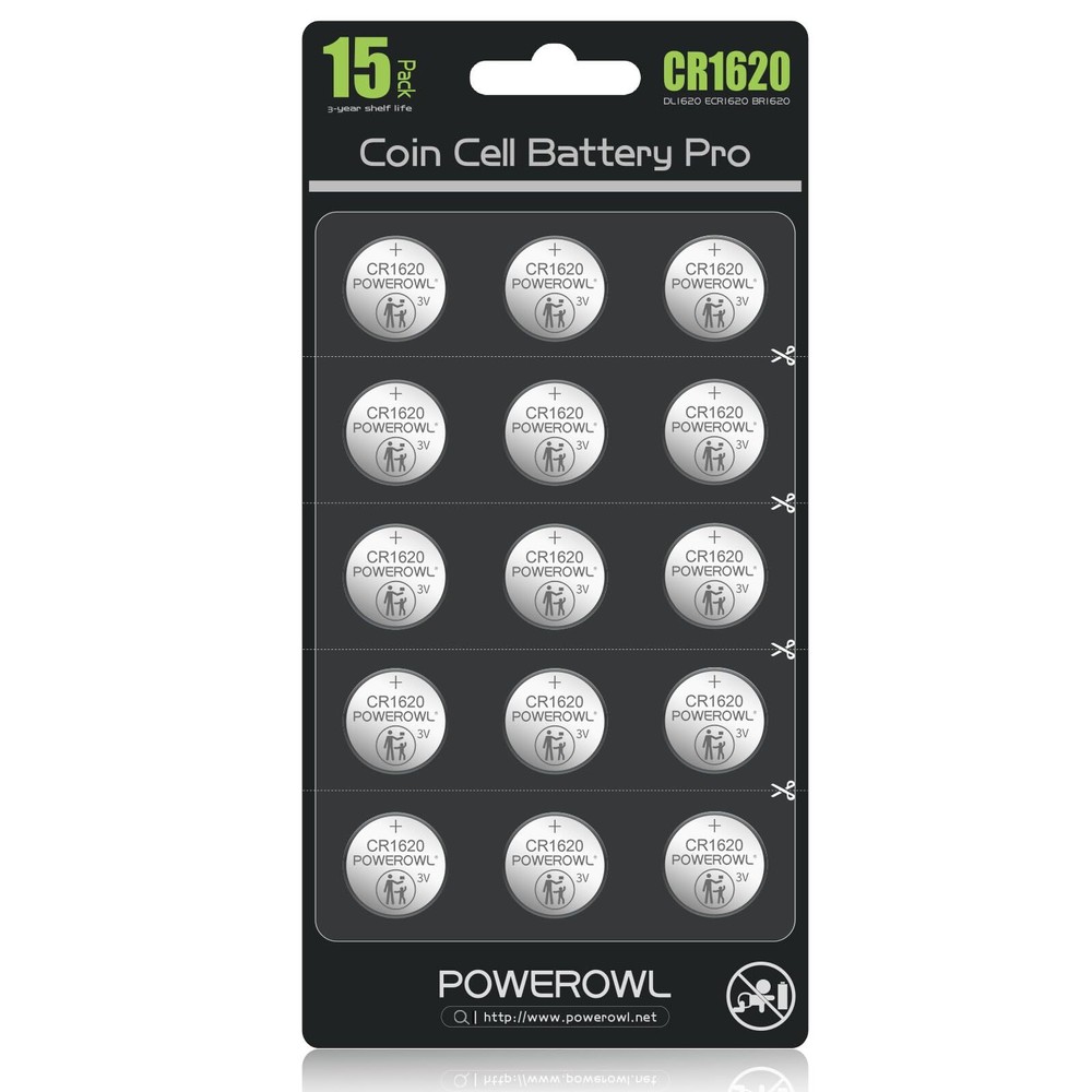 High Capacity CR1620 Battery 15-Pack 3v Lithium Batteries 10 Years Leak-Free