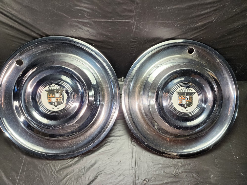 1954-55 Rare (2) Namsco National CADILLAC Sombrero DeVille Wheel Cover Hubcaps