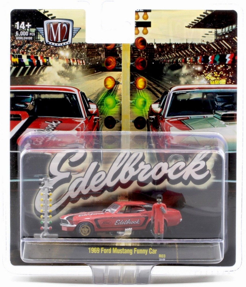 M2 MACHINES DIORAMA AUTO FIGS 1969 FORD MUSTANG FUNNY CAR EDELBROCK