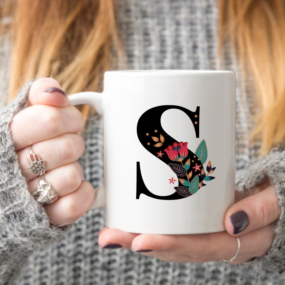 Personalized Monogram S Folk Art Coffee Mug for Christmas Birthday Mothers Day Gifts