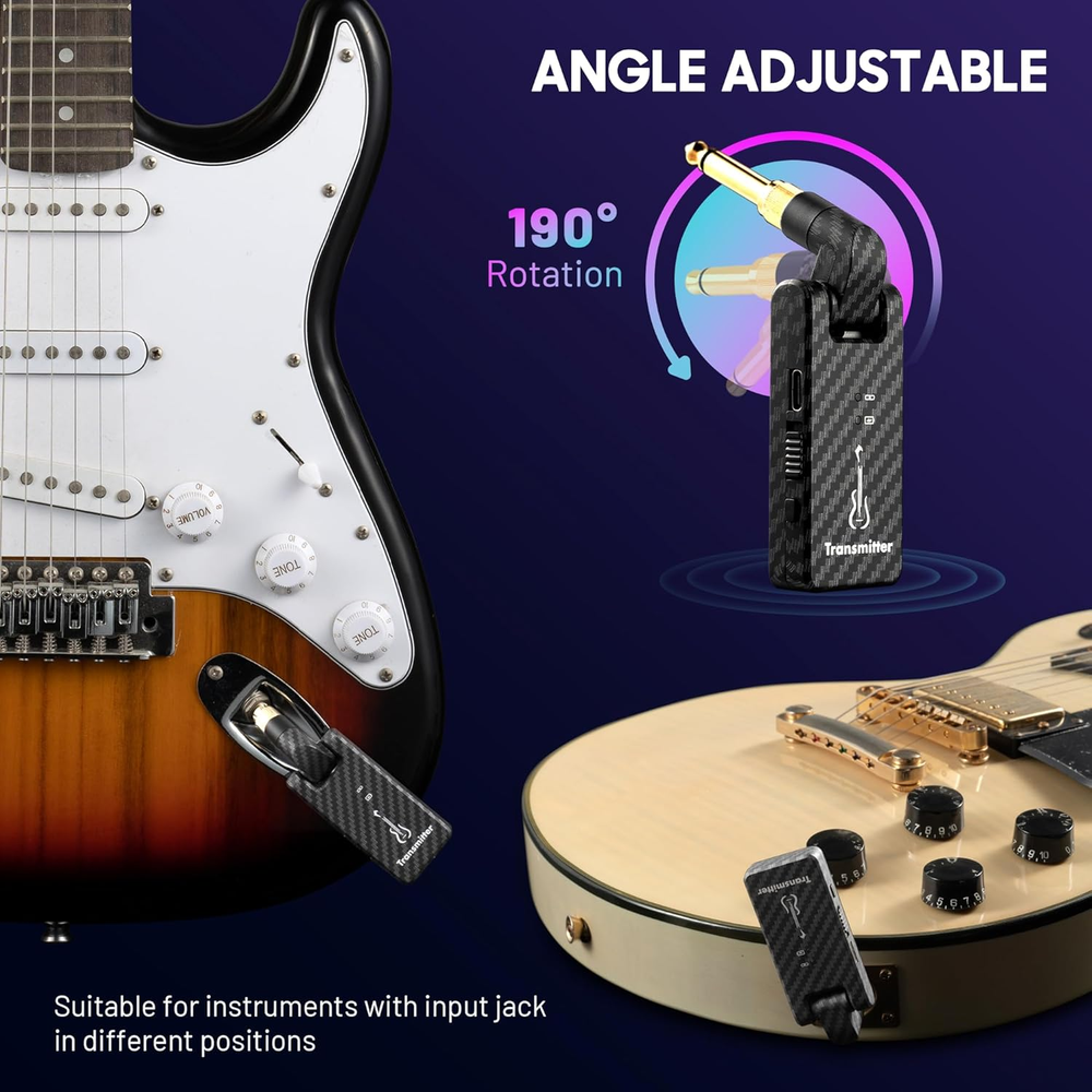 2.4Ghz Wireless Guitar System with Rechargeable Charging Case for Bass and Audio