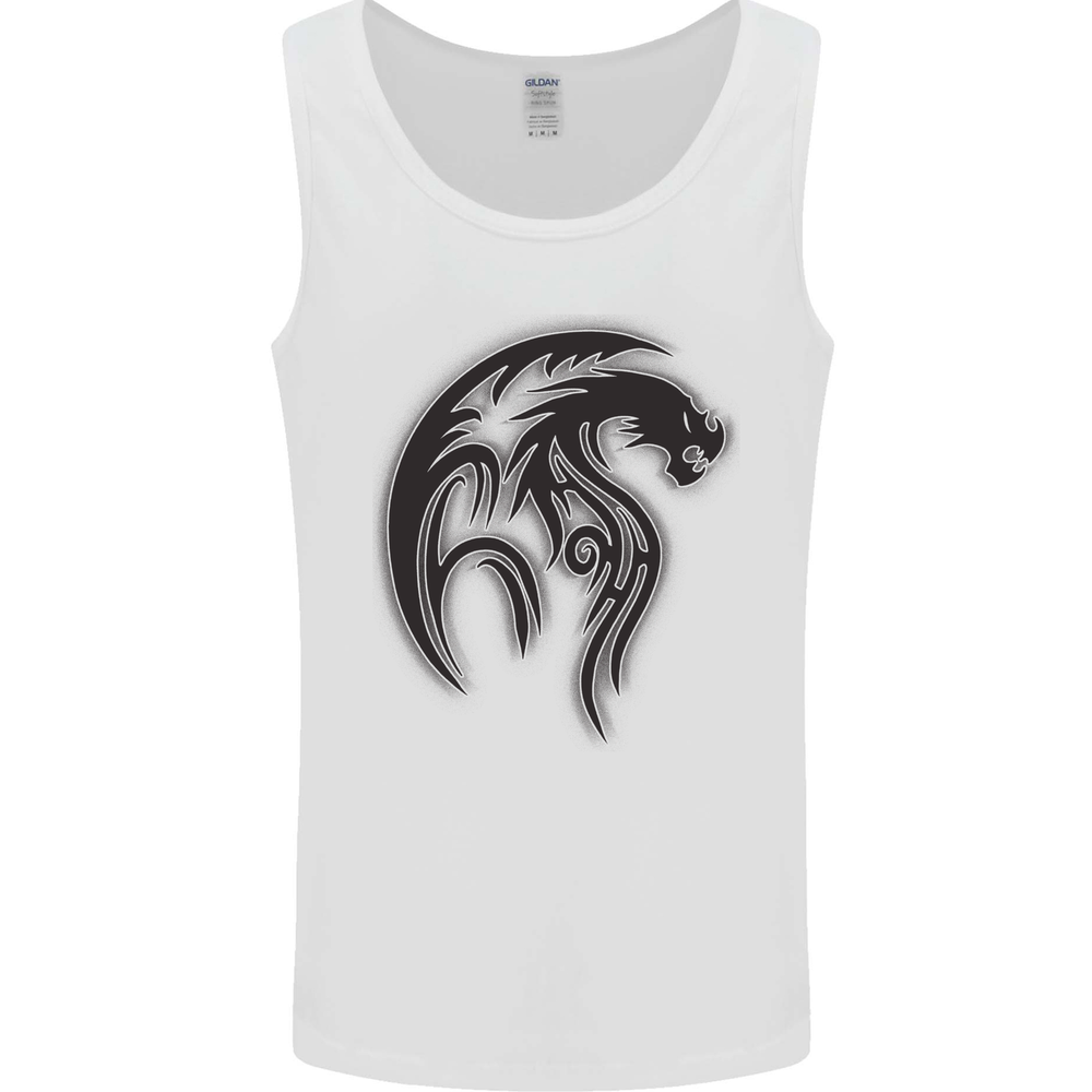 Black Tribal Tattoo Style Dragon Mens Vest Tank Top