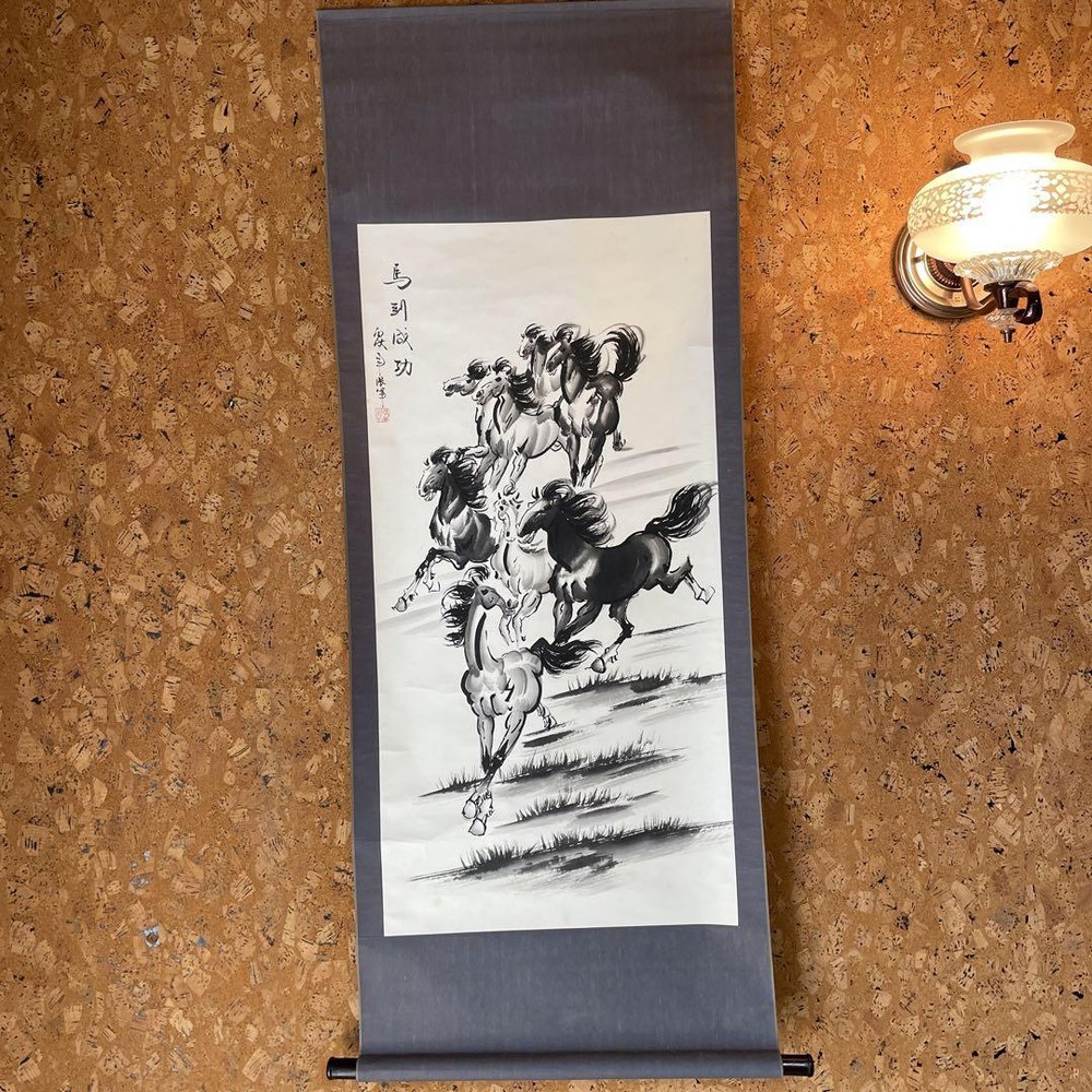 Hanging Scroll Horse  Successful Success Lucky Charm Artwork Antique