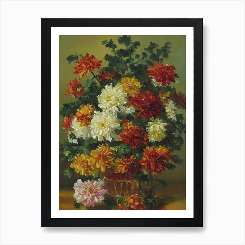 Chrysanthemums Painting 2 Flower Ar Framed Wall Art Poster Canvas Print Picture