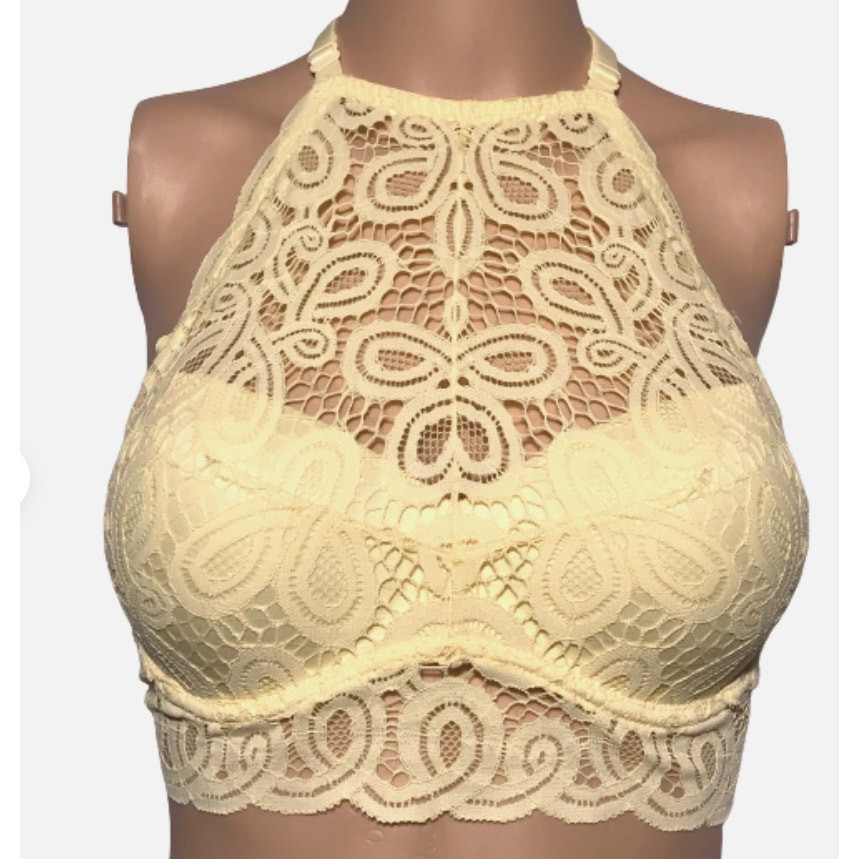 Victoria's Secret Pink Size M Push-up Lace Bralette High Neck Yellow Racerback