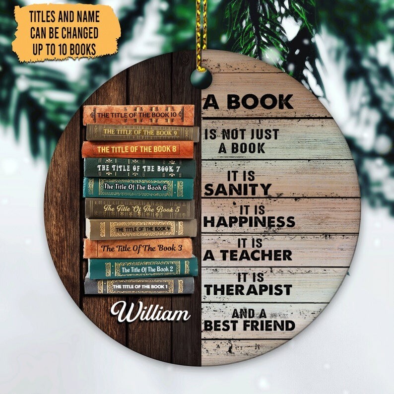 Personalized Christmas Book Ornament, Bookstack with Custom Titles, Gift For ...