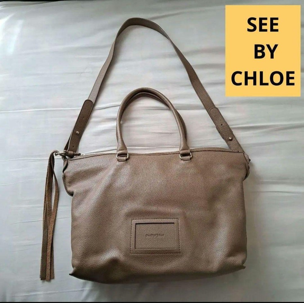 See By Chloe Mocha Gray Soft Leather A4 Tote Bag Excellent Condition