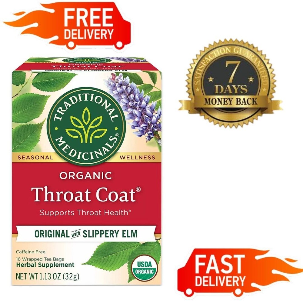 Traditional Medicinals Tea, Organic Throat Coat, Supports Throat Health, 16 Tea