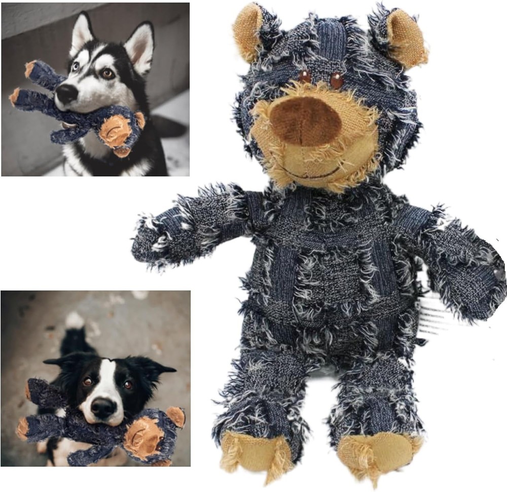 Dog Companion for Heavy Chewers- Indestructible Robust Bear Toy, A-Navy