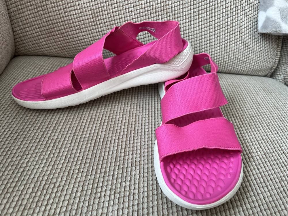 Crocs LiteRide Stretch Pink Sandals Women's Size 8 Slip on Comfort Strap