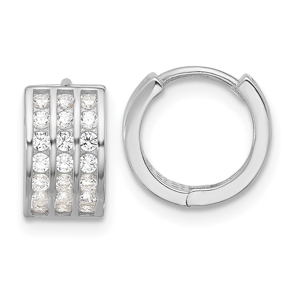 Sterling Silver Rhodium-plated 3 Row Cubic Zirconia Hinged Hoop Earrings 1.99gm