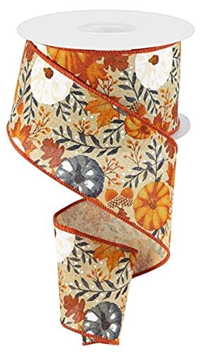 10 Yards 2.5-inch Pumpkin Fall Wired Ribbon for Wreaths